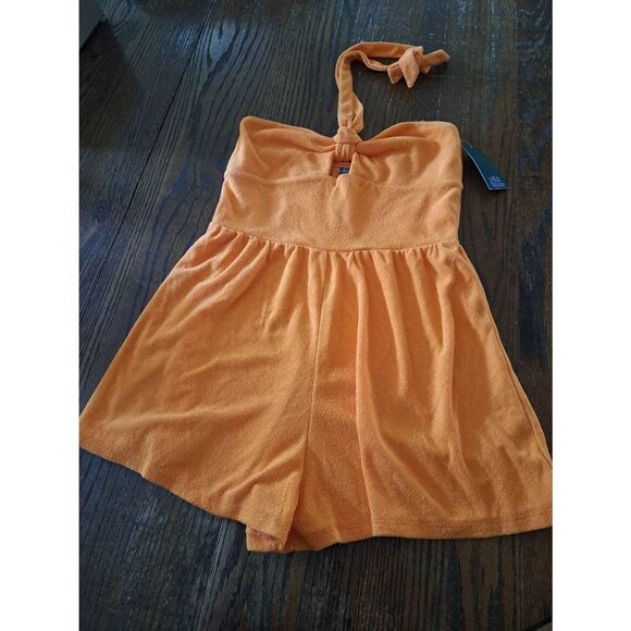 New Small Wild Fable Orange Halter Tie Terry One Piece Romper Shorts Outfit NWT - Picture 1 of 5